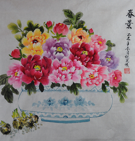 倪宪振作品2《春景》斗方 2015年_